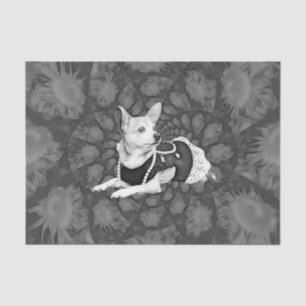 Chihuahua Floral Vintage Black And White Dog Art Tissue Paper
