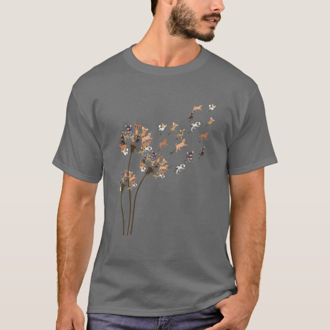 Chihuahua Flower Fly Dandelion Chihuahua Funny Dog T-Shirt (Front)