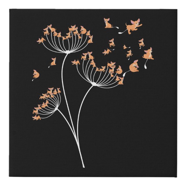 Chihuahua Flower Fly Dandelion Dog Lovers Floral Faux Canvas Print (Front)