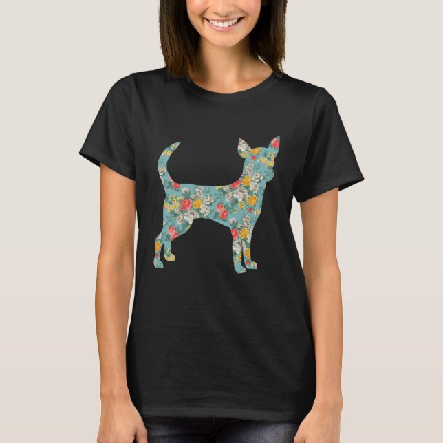 Chihuahua Flower Silhouette Floral Dog T-Shirt (Front)