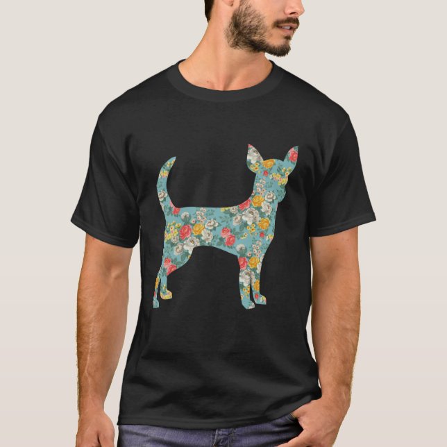 Chihuahua Flower Silhouette Floral Dog T-Shirt (Front)