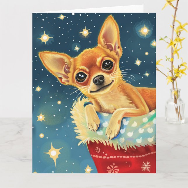 Chihuahua Funny Christmas Card (Yellow Flower)
