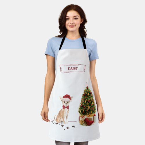 Chihuahua Funny Christmas Dog with Tree Apron