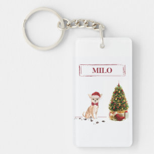Chihuahua Funny Christmas Dog with Tree Keychain