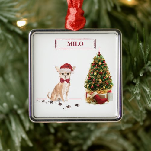 Chihuahua Funny Christmas Dog with Tree Metal Ornament