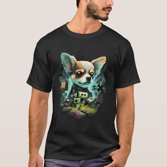 Chihuahua Gaming Gamer Funny Comic Videogame Graph T-Shirt (Front)