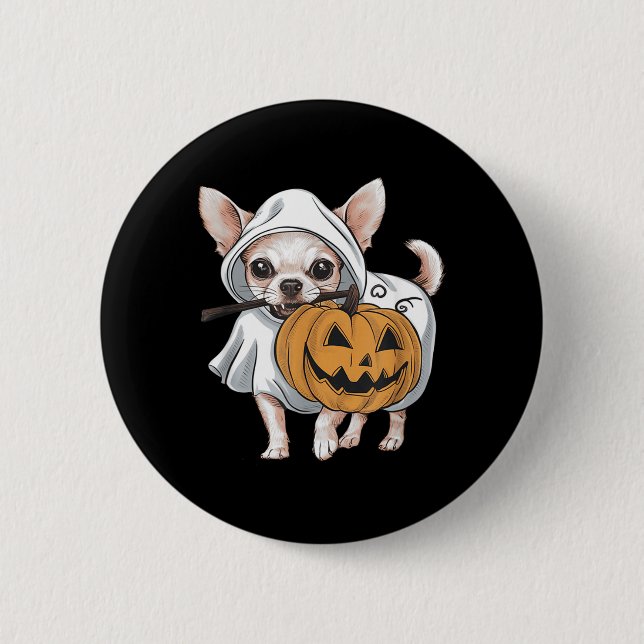 Chihuahua Ghost Dog Halloween Button (Front)