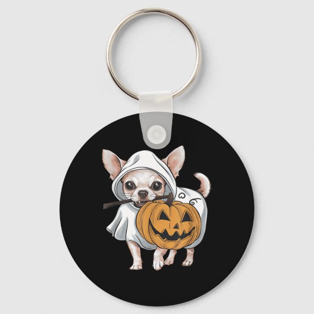 Chihuahua Ghost Dog Halloween Keychain (Front)