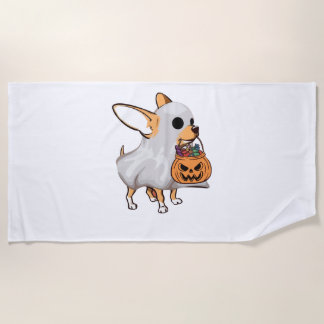 Chihuahua Ghost Pumpkin Halloween Shirt Beach Towel