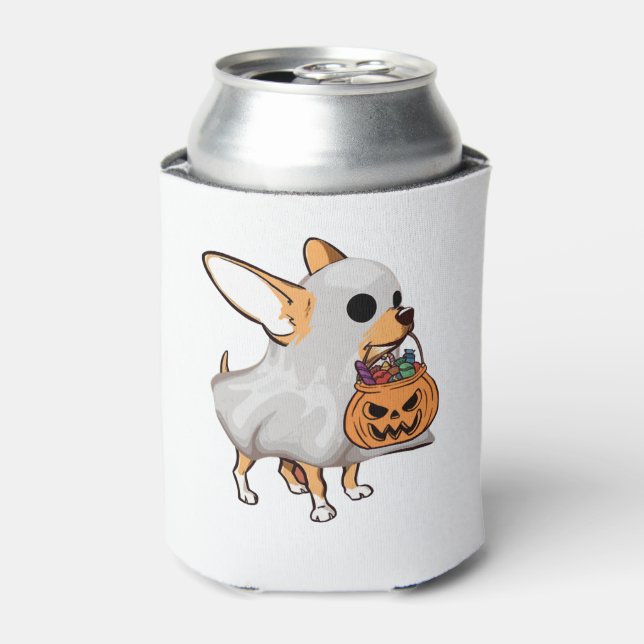 Chihuahua Ghost Pumpkin Halloween Shirt Can Cooler (Can Front)