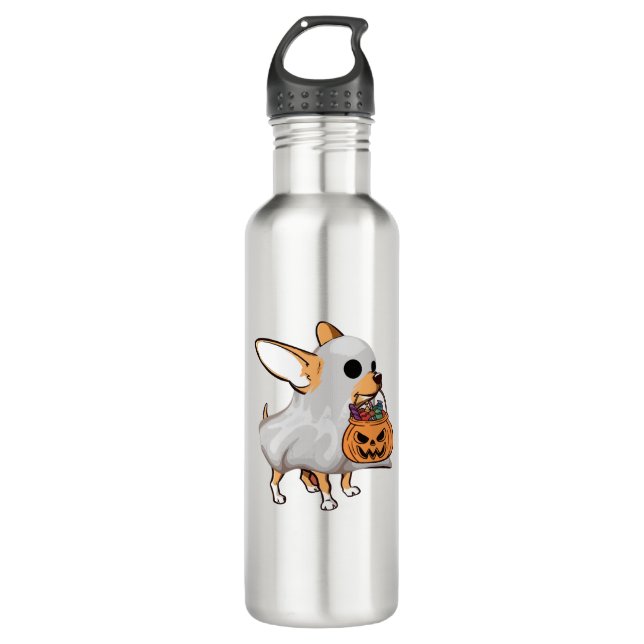 Chihuahua Ghost Pumpkin Halloween Shirt Stainless Steel Water Bottle (Front)