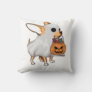 Chihuahua Ghost Pumpkin Halloween Shirt Throw Pillow