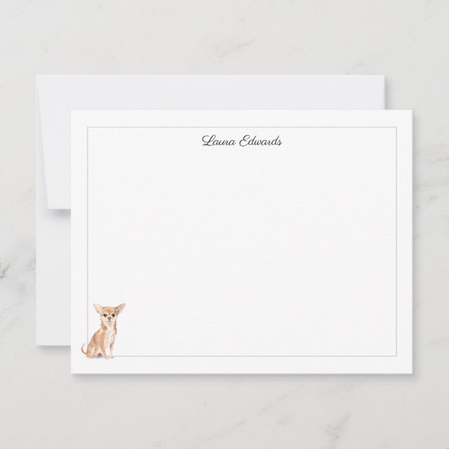 Chihuahua Gray Border Personalized Stationery Note Card (Front)