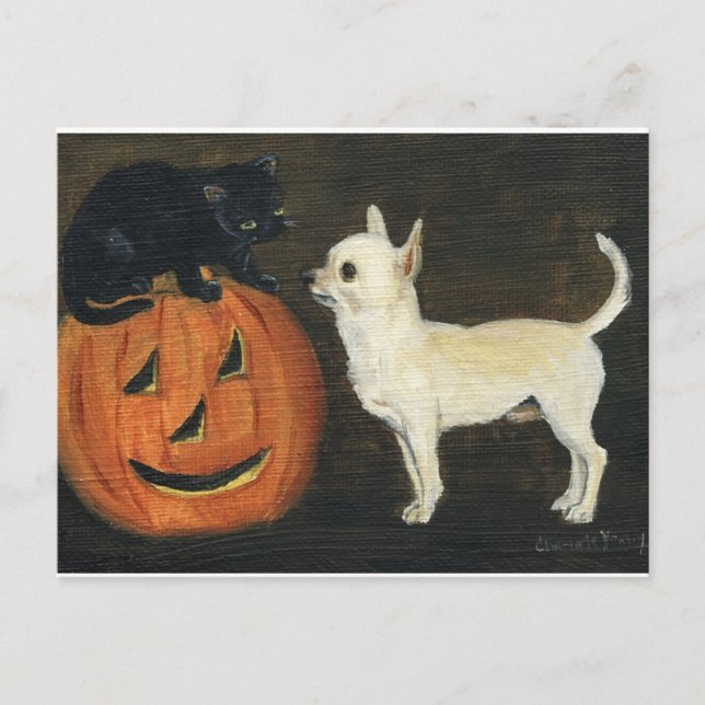 "Chihuahua Halloween" Dog Art Postcard (Front)