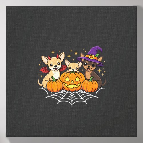 Chihuahua Halloween Pumpkin Witch Dog Design Canvas Photo Tile