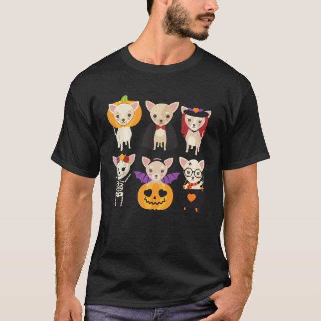 Chihuahua Halloween Puppies Cute Vampire Pumpkin P T-Shirt (Front)