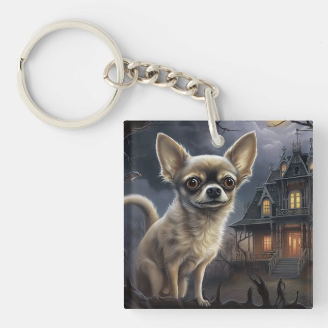 chihuahua Halloween Scary  Keychain (Front)