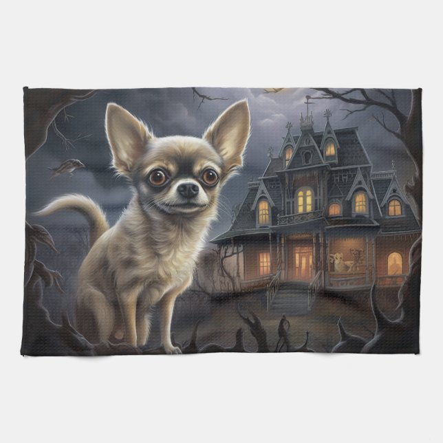 chihuahua Halloween Scary  Kitchen Towel (Horizontal)