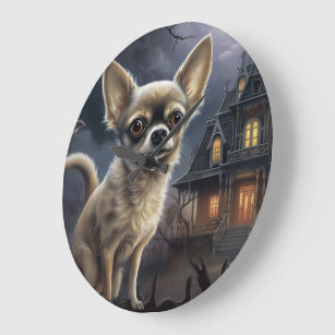 chihuahua Halloween Scary  Large Clock