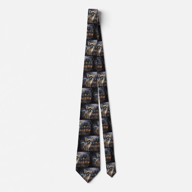 chihuahua Halloween Scary  Neck Tie (Front)