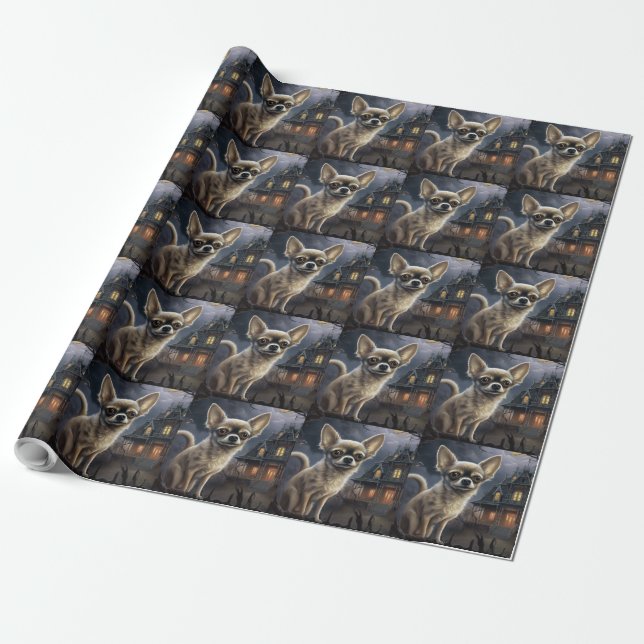 chihuahua Halloween Scary  Wrapping Paper (Unrolled)