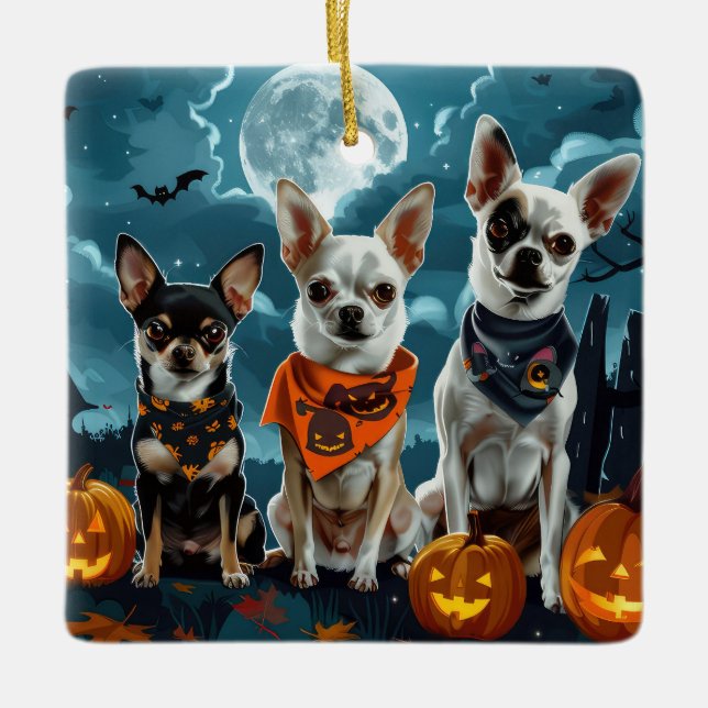 Chihuahua Halloween Spooky Ceramic Ornament (Front)