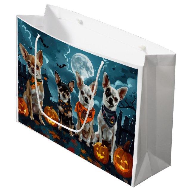 Chihuahua Halloween Spooky Large Gift Bag (Front Angled)