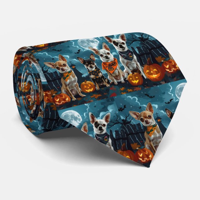 Chihuahua Halloween Spooky Neck Tie (Rolled)