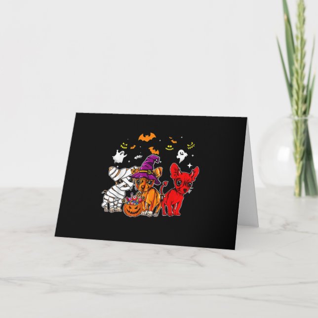 chihuahua happy halloween, cute mommy witch demon holiday card (Front)