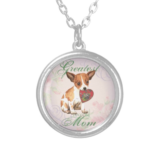 Chihuahua Heart Mom Silver Plated Necklace (Front)