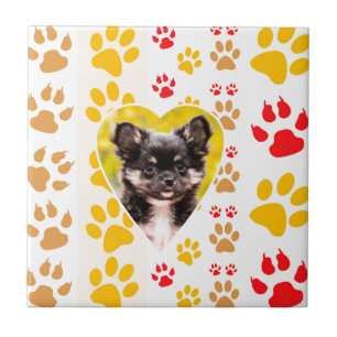 Chihuahua Heart Paw Prints Ceramic Tile