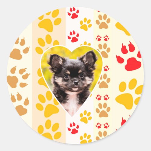 Chihuahua Heart Paw Prints Classic Round Sticker