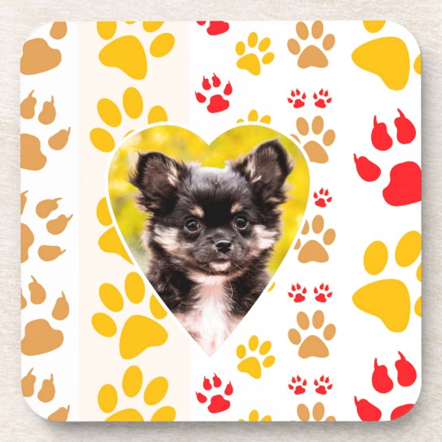 Chihuahua Heart Paw Prints Coaster (Front)