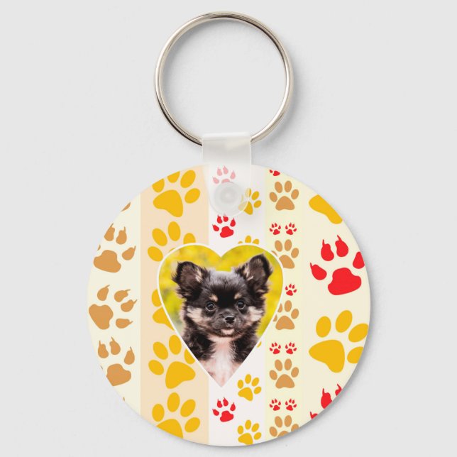 Chihuahua Heart Paw Prints Keychain (Front)