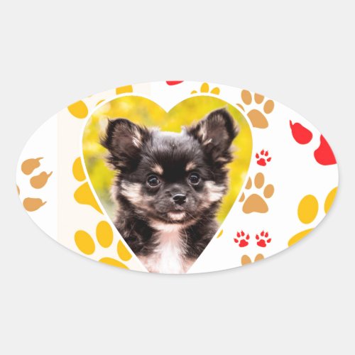 Chihuahua Heart Paw Prints Oval Sticker