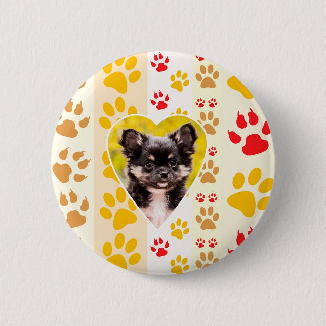 Chihuahua Heart Paw Prints Pinback Button (Front)