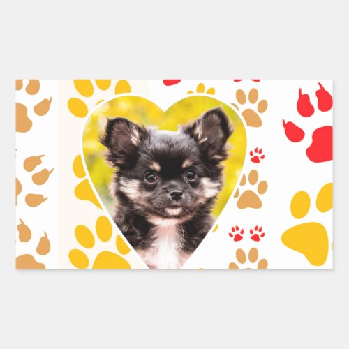 Chihuahua Heart Paw Prints Rectangular Sticker