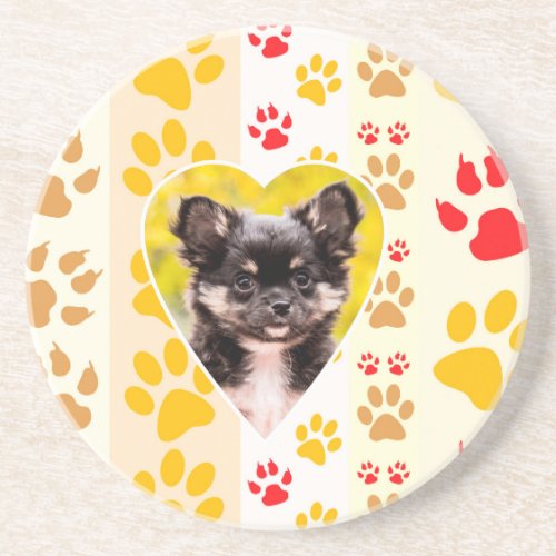 Chihuahua Heart Paw Prints Sandstone Coaster
