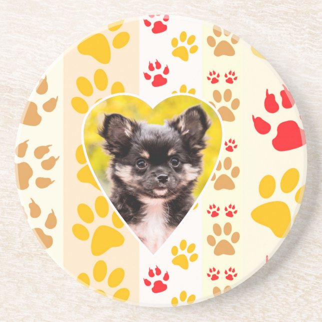 Chihuahua Heart Paw Prints Sandstone Coaster (Front)