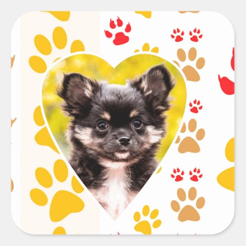 Chihuahua Heart Paw Prints Square Sticker