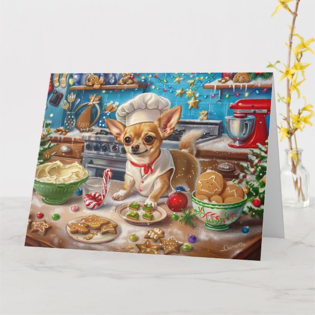 Chihuahua Holiday Baking: Festive Christmas Card (Yellow Flower)