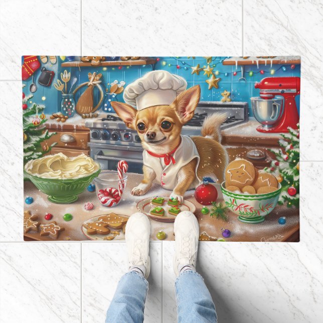 Chihuahua Holiday Baking: Festive Christmas Doormat (Indoor)