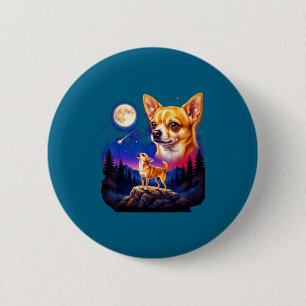 Chihuahua howling to the moon vintage dog art button