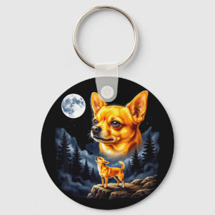Chihuahua howling to the moon vintage dog art keychain