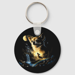 Chihuahua howling to the moon vintage funny keychain