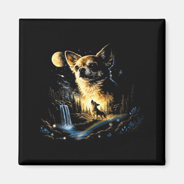 Chihuahua howling to the moon vintage funny magnet (Front)