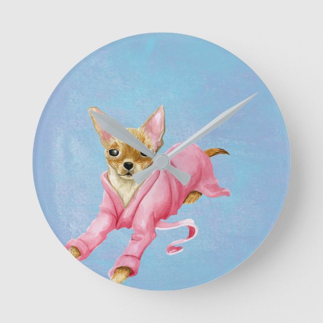 Chihuahua in a Bathrobe Dog Wall Clock (Front)