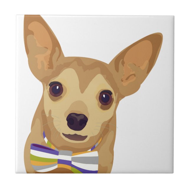 Chihuahua in a bowtie on white background ceramic tile (Front)