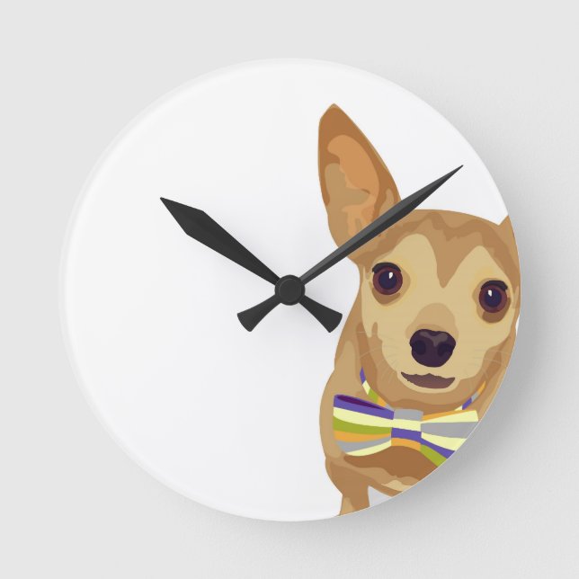 Chihuahua in a bowtie on white background round clock (Front)