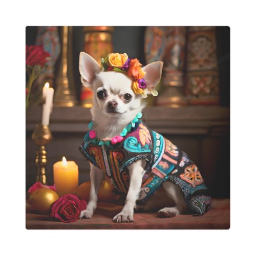 Chihuahua in an Altar for Day of the Dead Metal Print